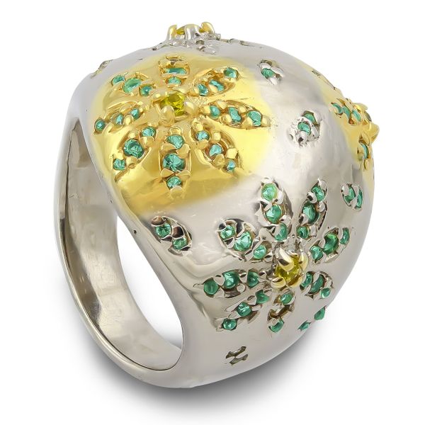 Unheated Chrome Diopside &amp; Songea Sapphire Solid Sterling Silver Ring