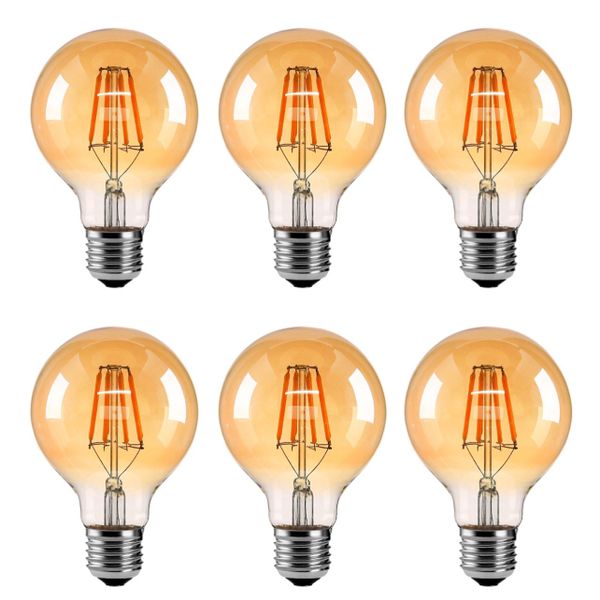 Pack of 6- A60 4W Retro Warm White LED E27 Filament Bulb 60mm