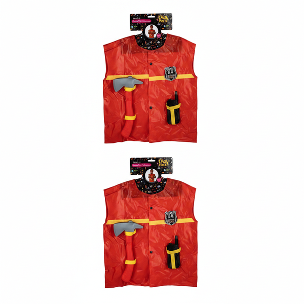 Crazy Party Fireman Costume with Vest, badge, axe and walkie - 2 Pack
