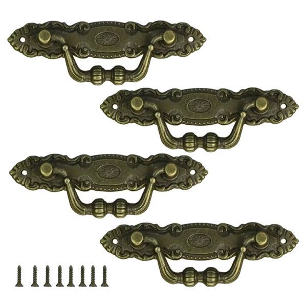 Decor Vintage Bronze Cabinet Drawer Pull Handles With Screws 4pc - 10.5cm
