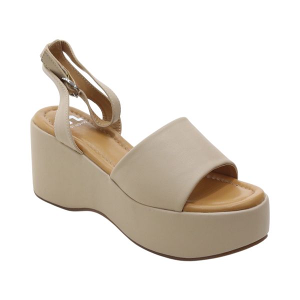 Katra Platform Wedged Sandals With Ankle Strap Beige
