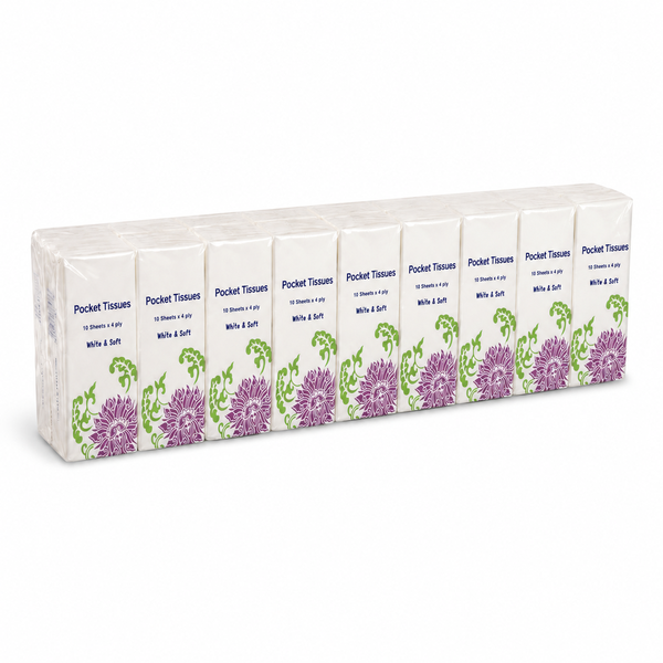 Pocket Tissues White &amp; Soft 4 Ply - Pack of 10