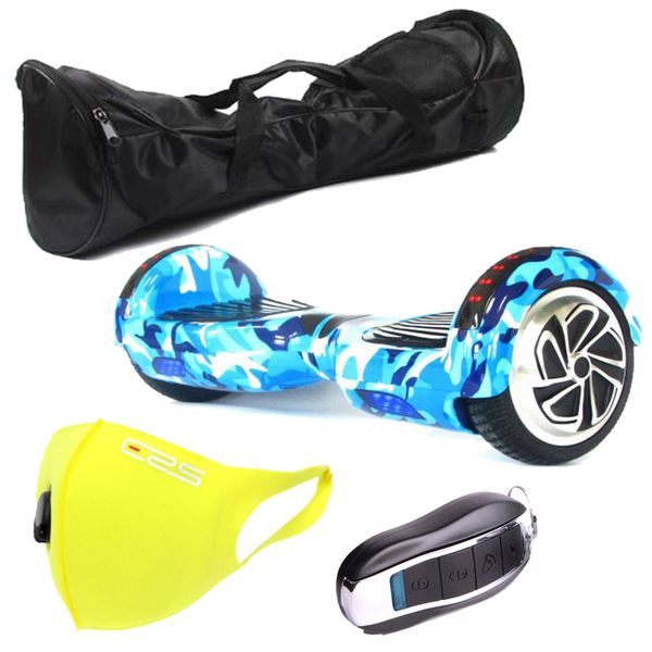 Self Balance Scooter 6.5" Hoverboard LED Bluetooth Remote Bag-Mask Camo Blue