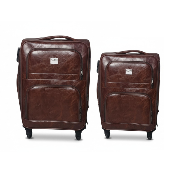 SMTE 2-Piece Premium PU Leather Suitcase Set - 23" &amp; 27" - Dark Brown