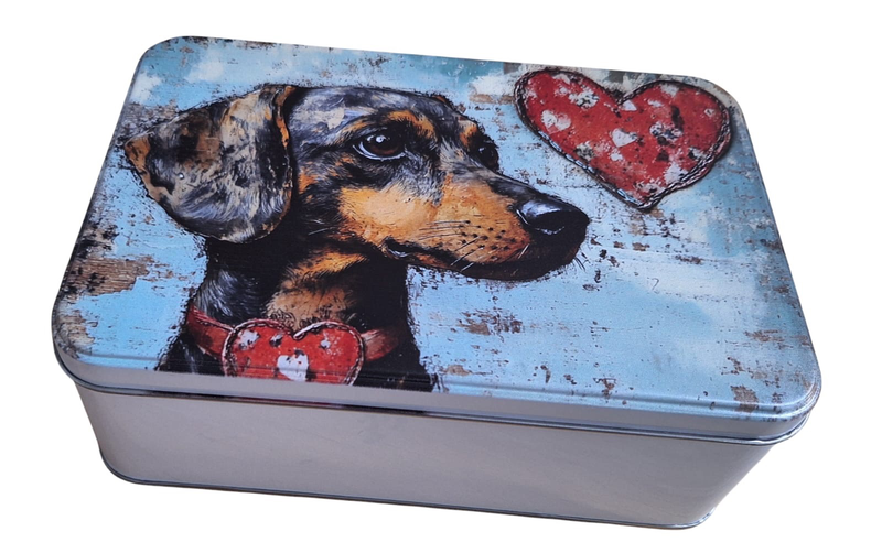 Practical Storage Tin - Black Dachshund with Red Hearty Collar