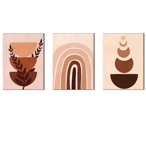 Canvas-Art-3 Pieces Aesthetic Leaf Earth Tone Moon Botanical Wall Art
