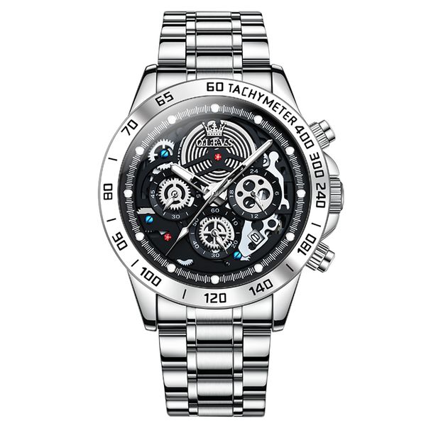 Olevs 9921 Quartz Mechanical Style Wrist Watch With Stainless Steel Strap