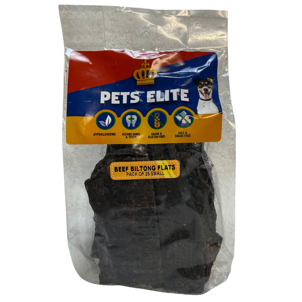 Pets Elite Beef Biltong Flats 25 Pack Small - Biltong-Style Dog Chew