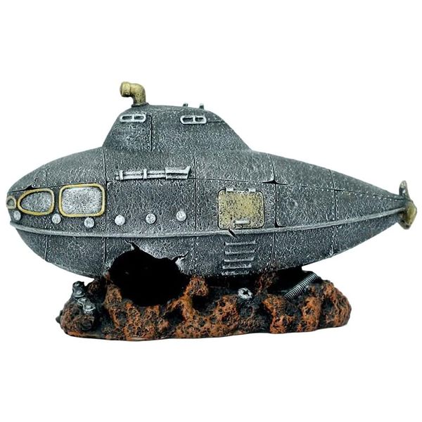 Resin Submarine Aquarium Ornament with Cave - 16cm