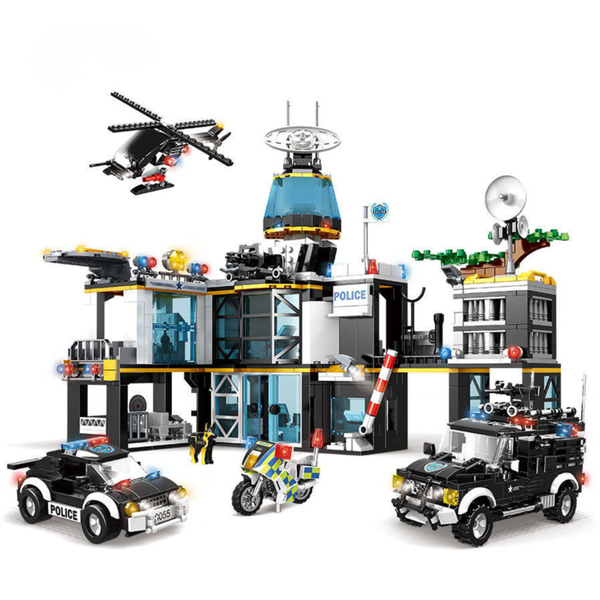 WOMA Police Station Building Set with Vehicles and Helicopter|1261pcs|C0555