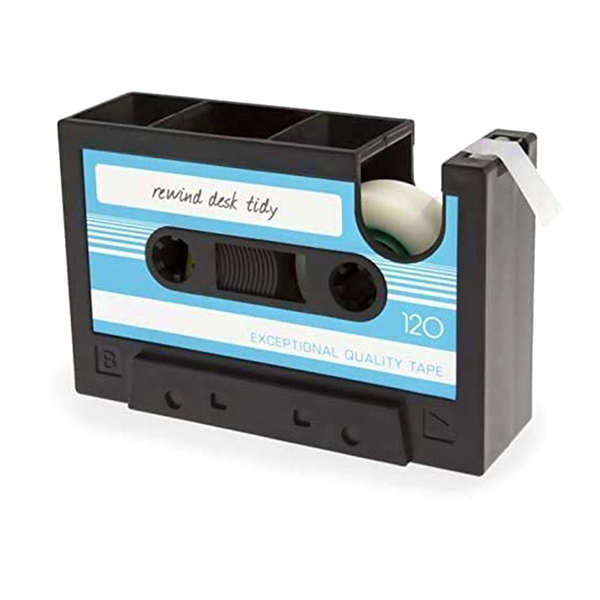 Tape Dispenser Pen Holder, Retro Cassette Tape Dispenser,Blue-Black