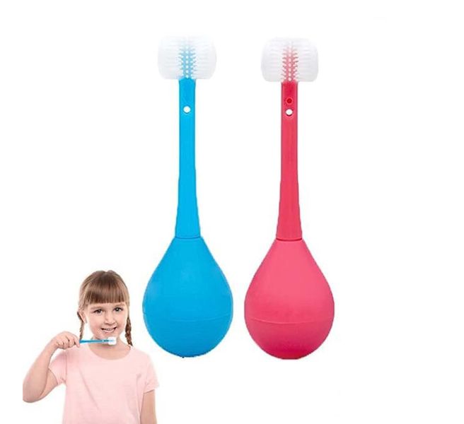 2 PCS Three Sided Soft Silicone Fine Bristled Toothbrushes (Pink and Blue)
