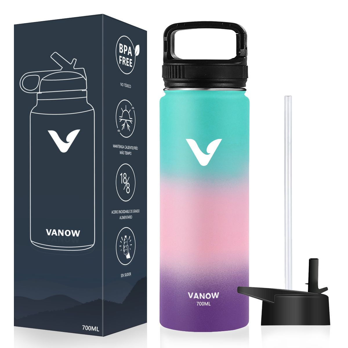 VANOW 700ml Leak Proof Stainless Steel Double Wall Water Bottle