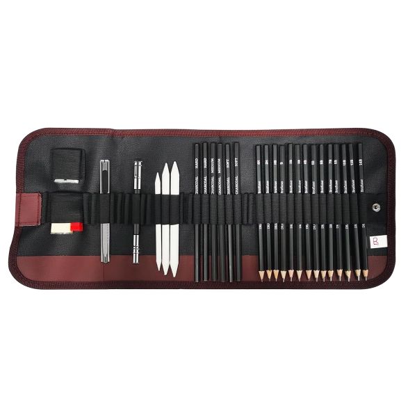 29 Pieces Professional Sketching Art Pencils Set Charcoal Pencil Bag Set