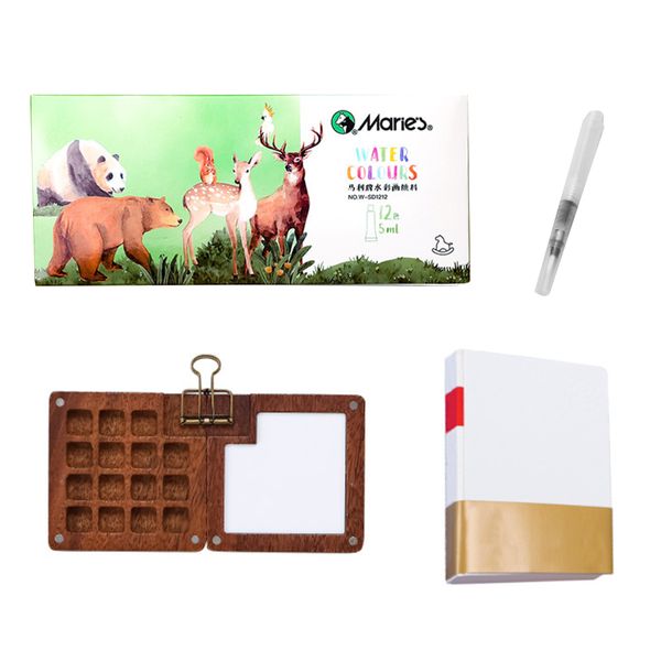 Mini Watercolor Paint Set &amp; Square Watercolor Journal - Travel Art Kit