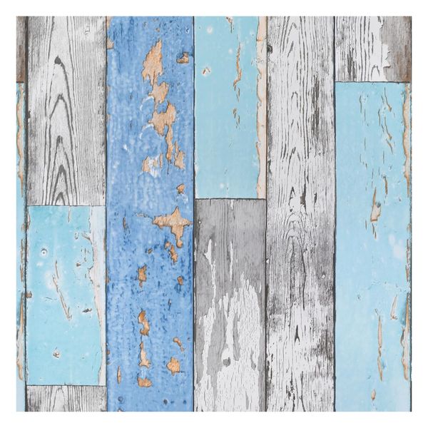 Self-Adhesive Wallpaper Blue Distressed Wood Wallpaper Peel and Stick