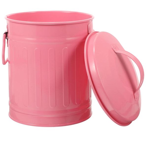 Pink Vintage Style Metal Trash Can with Lid for Office and Home Desktop