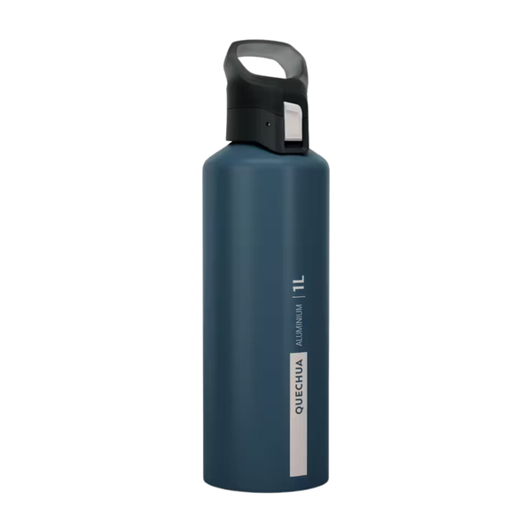 Quechua Aluminium 1 L water bottle with quick opening cap for hiking - Blue