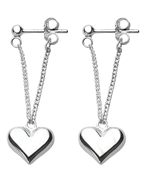 Beautiful Silvery Heart Pendant Chain Earrings