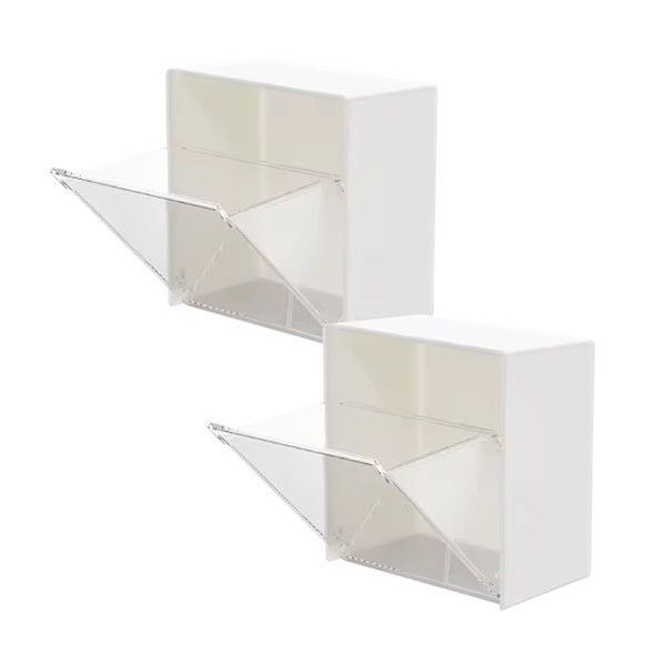 2 Piece Flip-Lid Cosmetic Wall Mount Holder Set - White