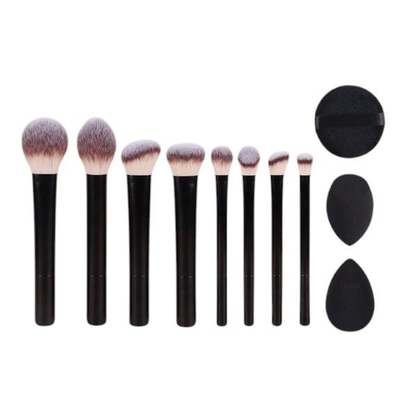 11-Piece Makeup Brush Set With Matte Black Beauty Sponges - Black
