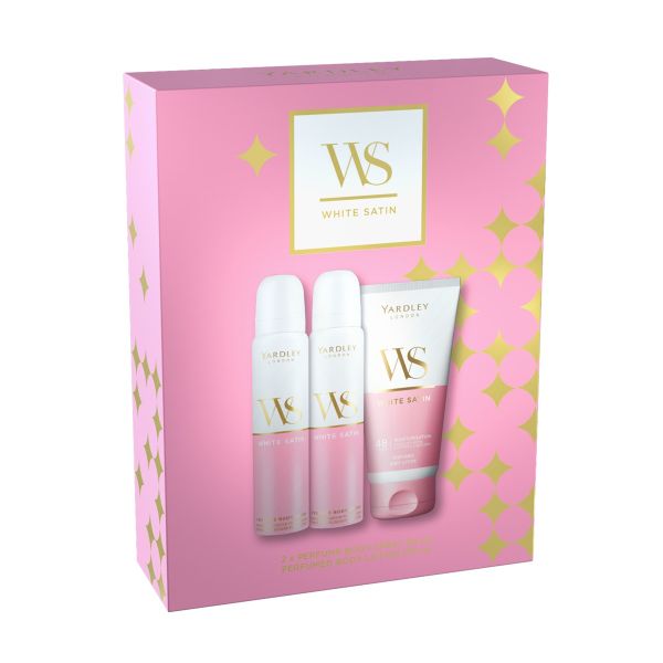Yardley White Satin 2 x Perfume Body Spray 90ml &amp; Body Lotion 150ml