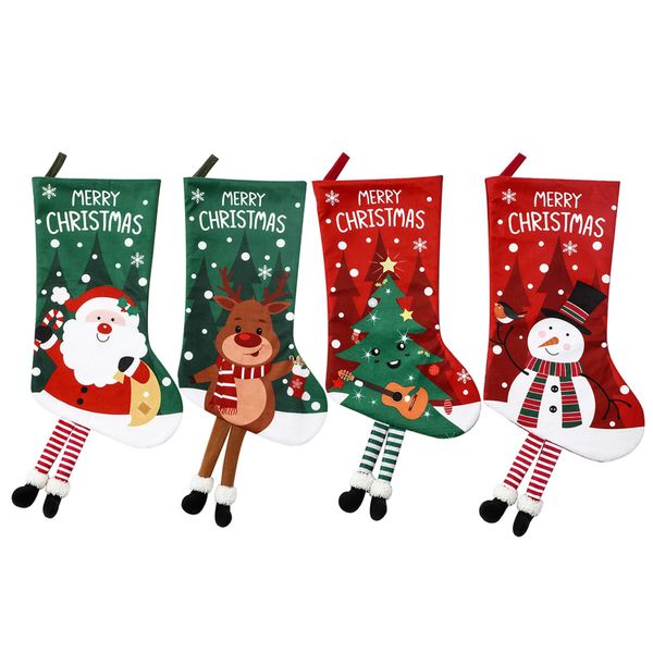 4 Pack Christmas Stockings Santa Claus Snowman Reindeer Bear Decorations