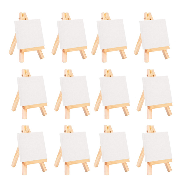 12Pcs Artists Mini Easel +3 Inch X3 Inch Mini Canvas Set Painting