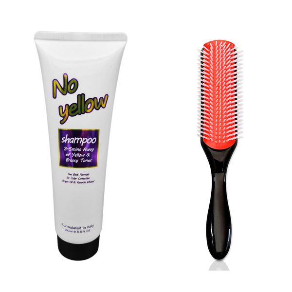 No Yellow Shampoo 250ml &amp; 9 Row Anti Static, Detangling, Brush
