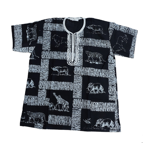 Mens Africa Traditional Shirt - Black and White