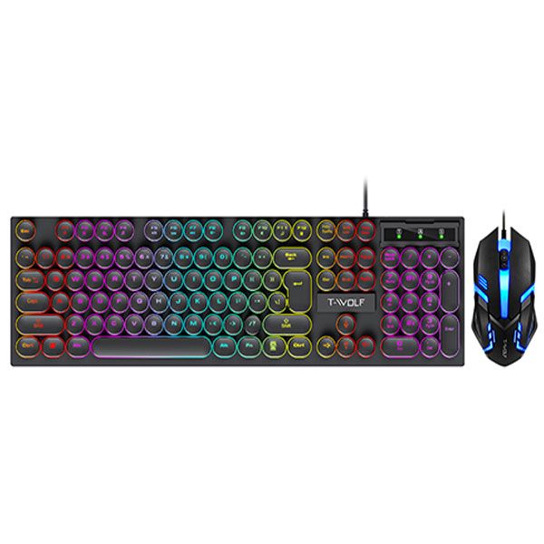 T-Wolf TF 270 Retro Punk Backlit Gaming Keyboard and Mouse Set