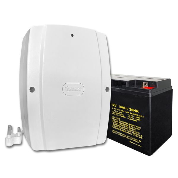 Sherlo Battery Backup Power Supply 12V 6.4 Amp + Securi-Prod 18 Amp Battery