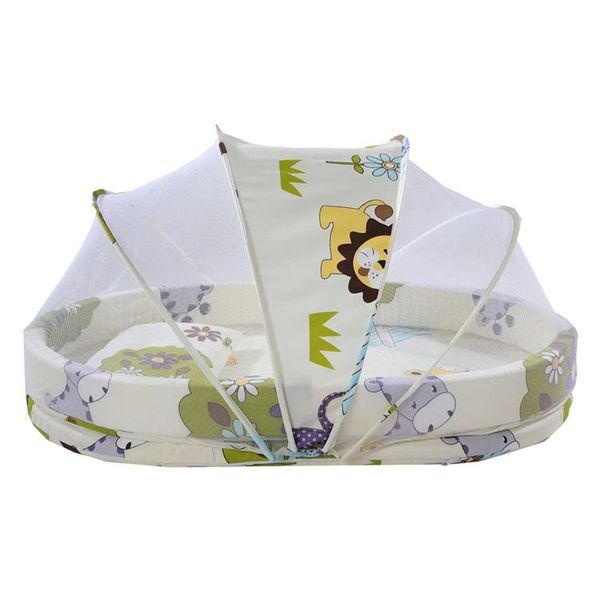 Portable Baby Mattress with Insect Net - Cream Animal Design