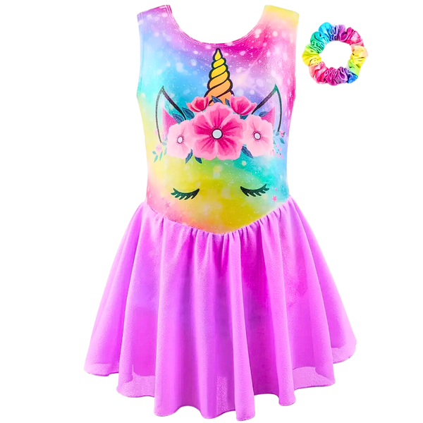 Multicolour Unicorn Leotard with Skirt and Scrunchy