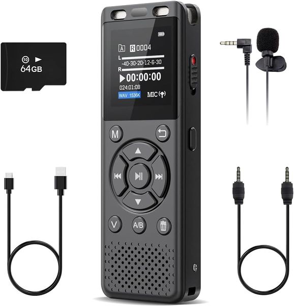 64GB Digital Voice Recorder with Playback,Audio Recording Device