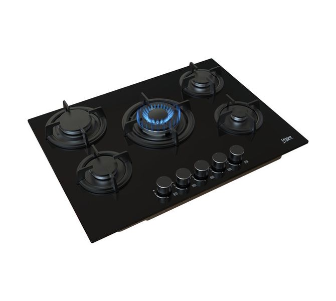 700 mm 5 Burner Glass Gas Hob Black UGH750G