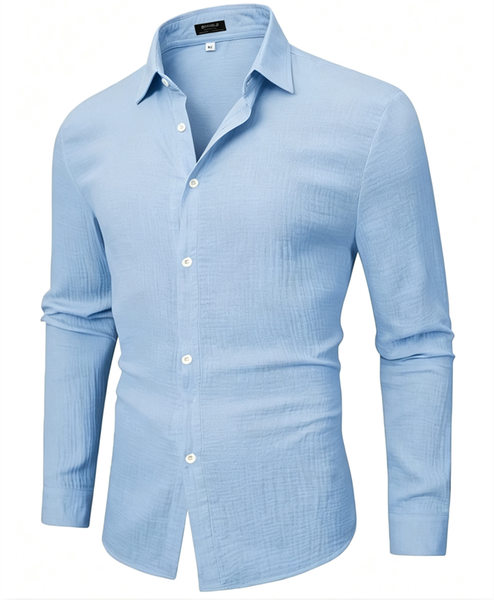 Linen Casual Shirts For Men -100% Linen Cotton Bohemian Shirt - Sky Blue