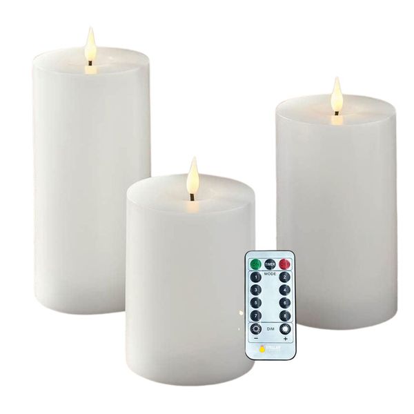 Stellar Lighting White Real Wax Flameless LED Pillar Candles Remote Set 3