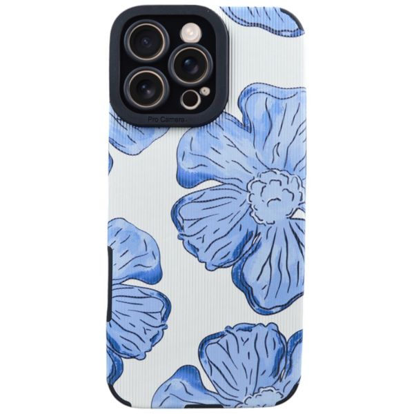 Blue Floral Phone Case Compatible For iPhone 16 Pro Max - Blue/White
