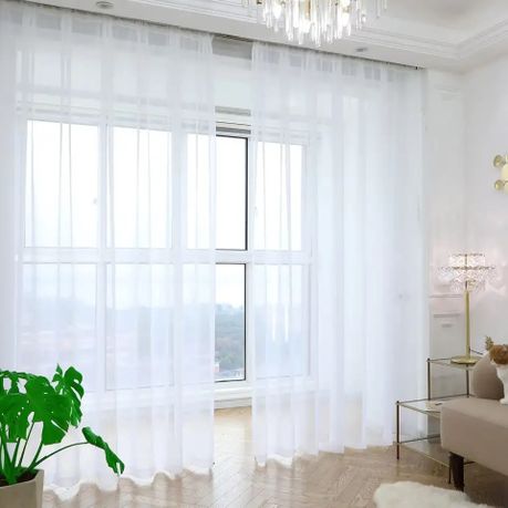 Readymade Curtain Plain Linen Voile -Taped - Off White 250cm W x