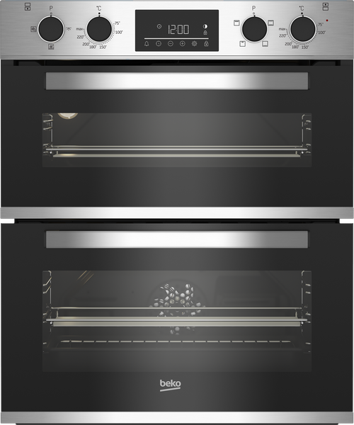 Beko 60cm Stainless Steel Multifunction Built In Undercounter Double Oven