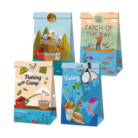 Party Favor Bags with Stickers - Fishing / Catch of the Day Theme