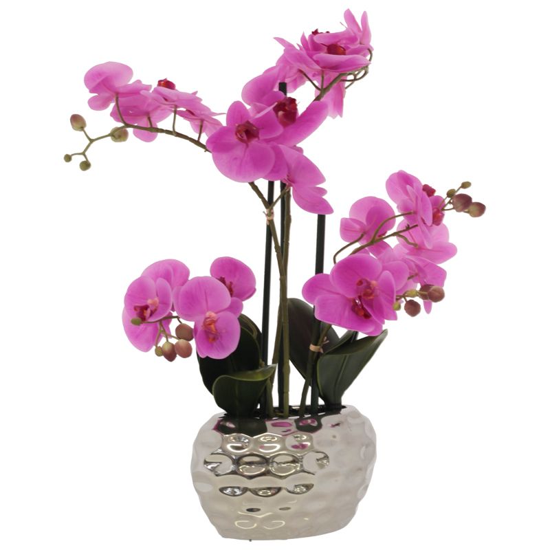 Artificial Pink Orchid in Silver Pot Shop Today. Get it Tomorrow