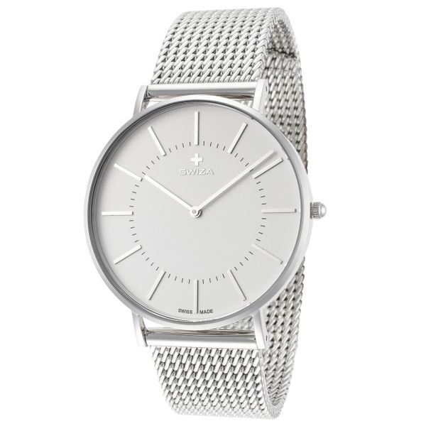 Swiza Men's Plana 42mm Silver Dial Leather Watch