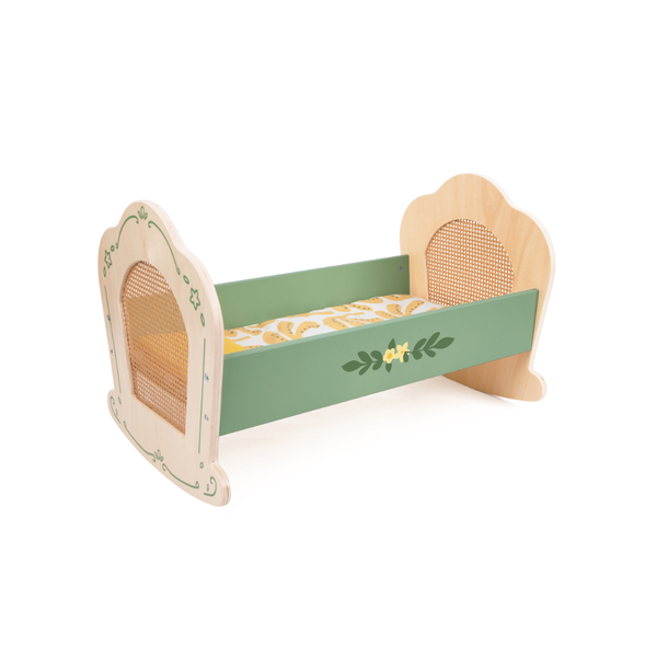 Classic World - Pretend &amp; Play - Vintage Wooden Doll Cradle - 3 Piece