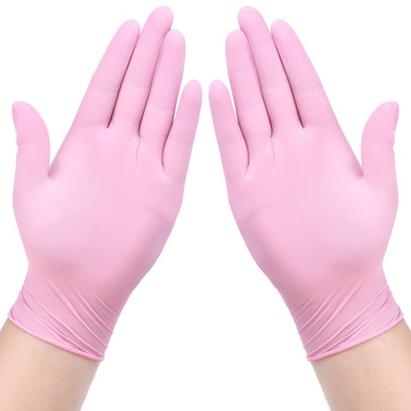 100 Piece Pink Rubber Exam Protective Disposable Nitrile Gloves 3Mil