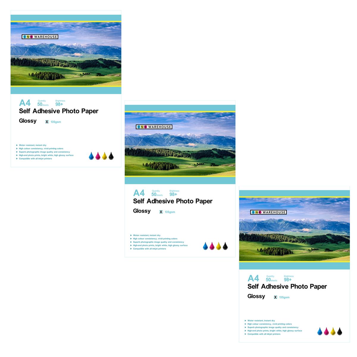 INKWAREHOUSE 135 GSM Self Adhesive Gloss Photo Paper A4 50 Sheets