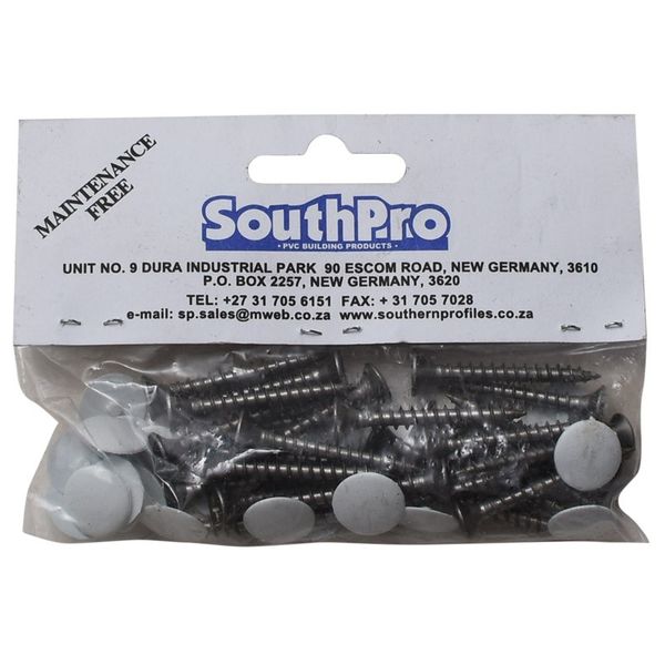 PVC Board Fixing Screw &amp; Cap - Stainless Steel - Bulk Pack of 3 x 25