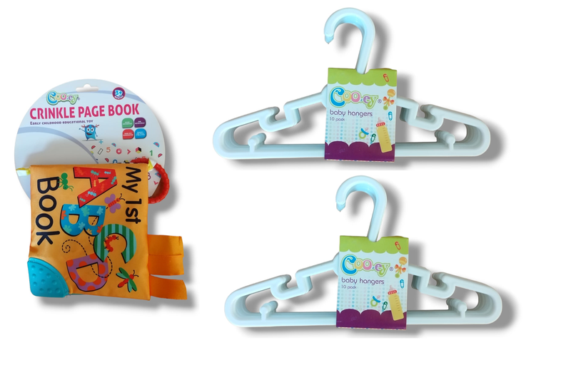 Cooey Crinkle Page Book and Cooey Baby Hangers Set of 20