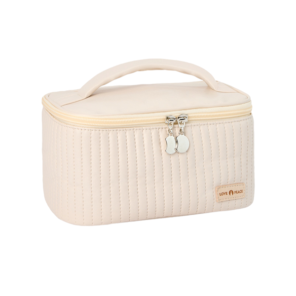 Striped Solid Colour Portable Travel Cosmetic Bag PU Leather Makeup Bag